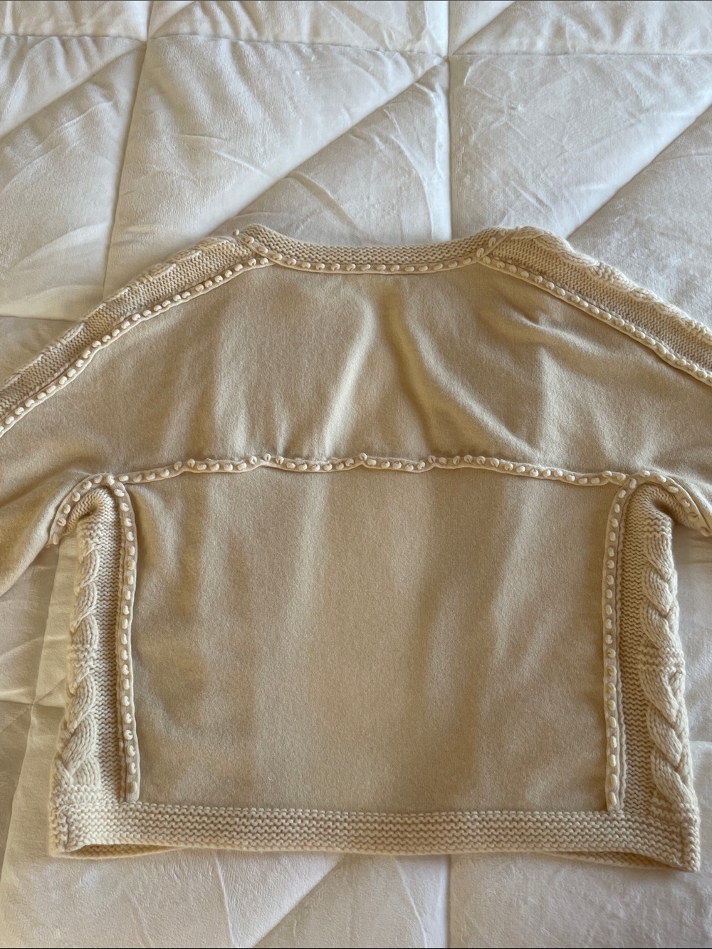 Auth.CHANEL Cream Cable Knit Cardigan Sweater Bolero Loose Fit 38 - Picture 12 of 16